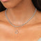 Bold Halo Pendant Necklace in Silver worn layered with Oval Chain Necklace in silver