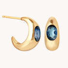 Blue Topaz Dome Hoops in Gold