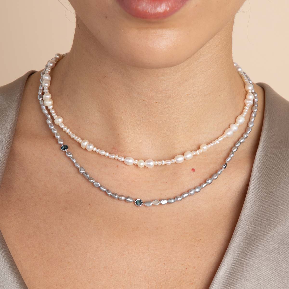 Tranquility Pearl Beaded Necklace in Silver