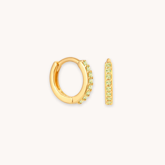 August Birthstone Huggies in Gold with Peridot CZ