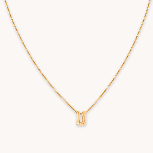 U Initial Pendant Necklace in Gold
