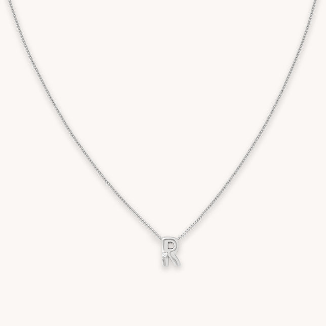 R Initial Pendant Necklace in Silver