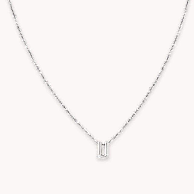 U Initial Pendant Necklace in Silver
